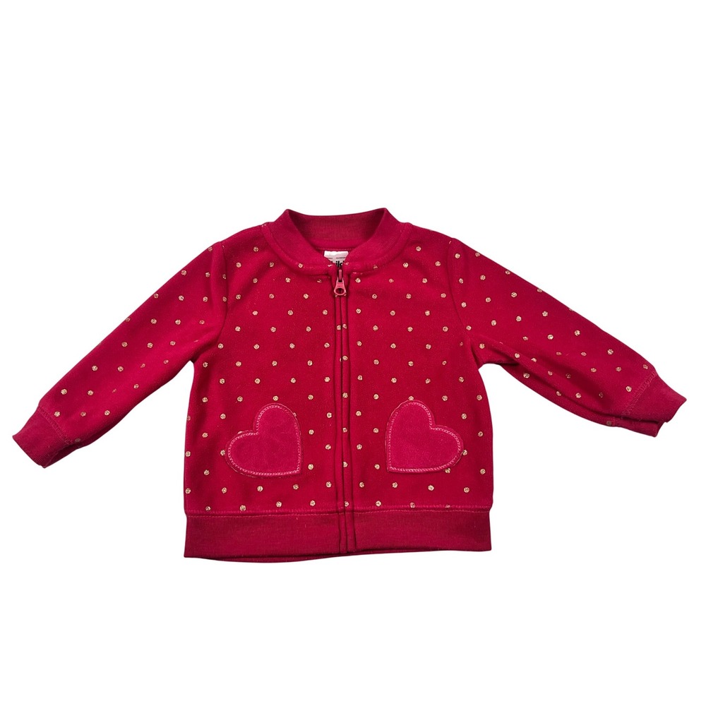 Child of Mine Girls 3-6 Months Red Jacket Heart Pockets Gold Polka Dot Cute